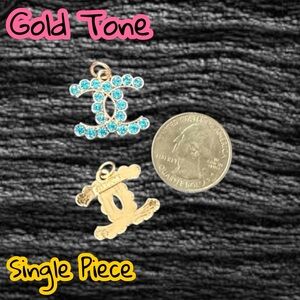 Single Piece Baby Blue Rhinestone Logo Chanel Gold Tone Zipper Pull Charm